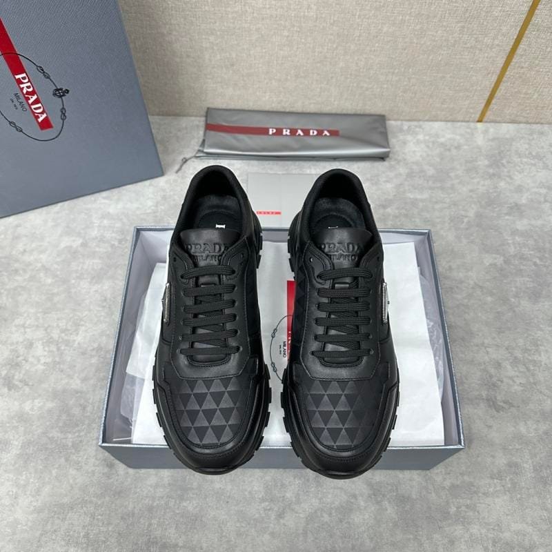 Spitled prada leather sneakers and nylon