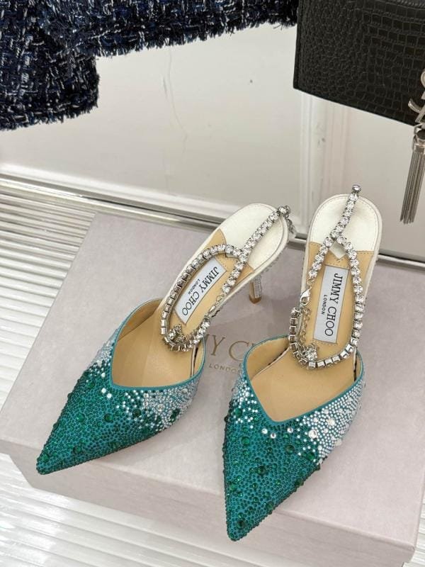 Jimmy Choo Jimmy Zhou Classic Diamond Diamond Chain Point Crystal Heel Sandals
