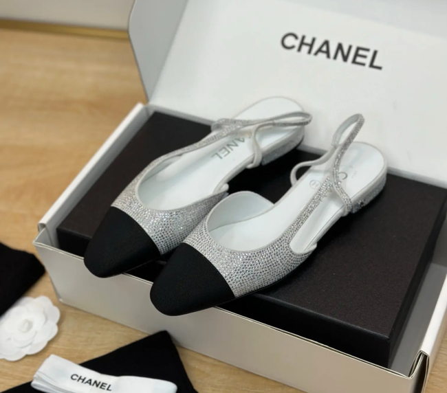 Chanel classic original quality blingbling back sling flat sandals