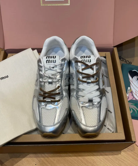 【New Balance X Miu Miu】530 SL Silver Leather Sneakers