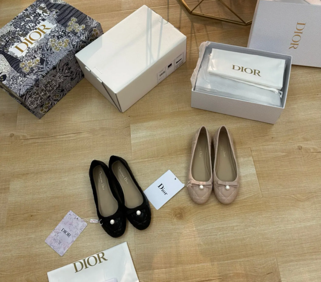 Top version Dior new product 2025 Dior Cowhide Vine Check Mary Jane Pearl Ballet Shoes