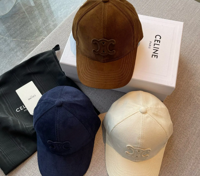 【CELINE】Celin's new color Arc de Triomphe embroidered corduroy baseball cap (1)