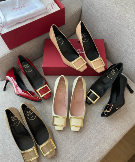 Roger vivier high heel bottom patent leather gold buckle single shoes