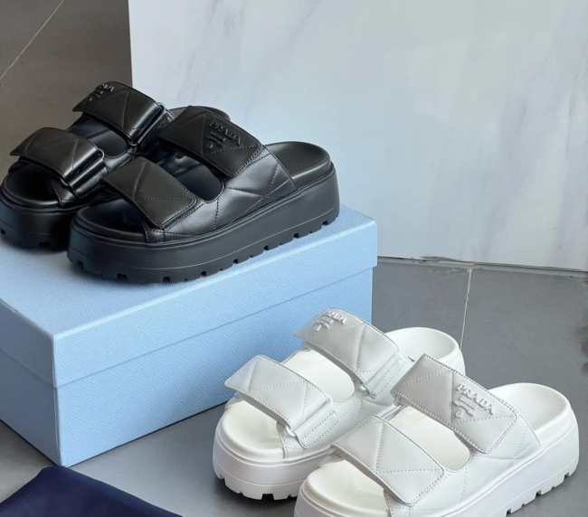 Prada Sponge Cake Thick-Soled Velcro Slipper