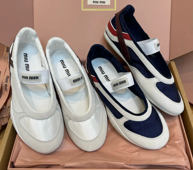  MiuMiu Gymnasium fabric and suede leather ballet flats (1)