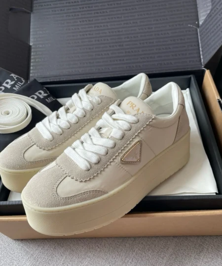 【Prada】New Downtown Bold recycled nylon and suede leather sneakers (5)