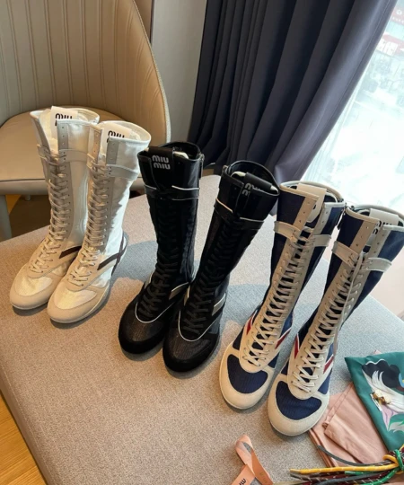 [Miu Miu] new Gymnasium technology fabric and suede leather boxing boots (1)