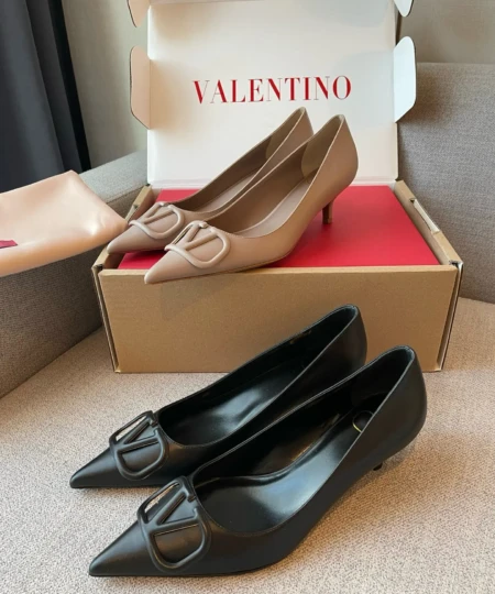 Valentino New V-Buckle Kitten Heel Shoes (21)