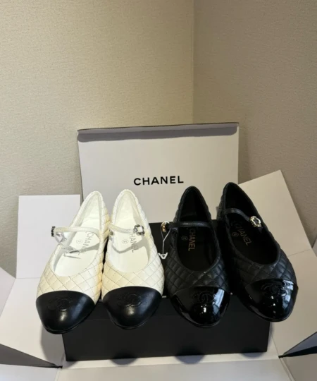 Chanel Double C Diamond Pattern Mary Jane Ballet Shoes (1)
