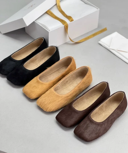 The Row's new square-toe shallow-mouth mules loafers with pony hair (3)
