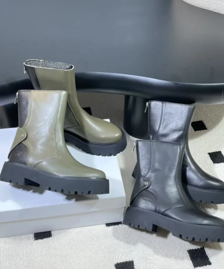 Celine 2025 Wool Tube Leather Patchwork Martin Boots  (2)