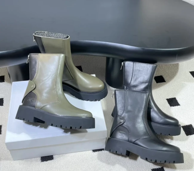 Celine 2025 Wool Tube Leather Patchwork Martin Boots  (2)