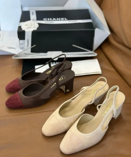Chanel Slingback women's sandals with a block heel and flat sole (4)