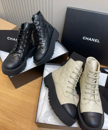 New Chanel Double C quilted platform lace-up ankle boots (3)
