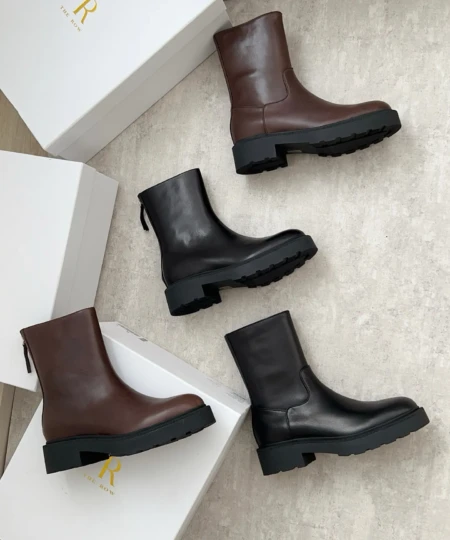 The Row's French retro leather square-toe minimalist versatile flat-soled Chelsea boots (2)
