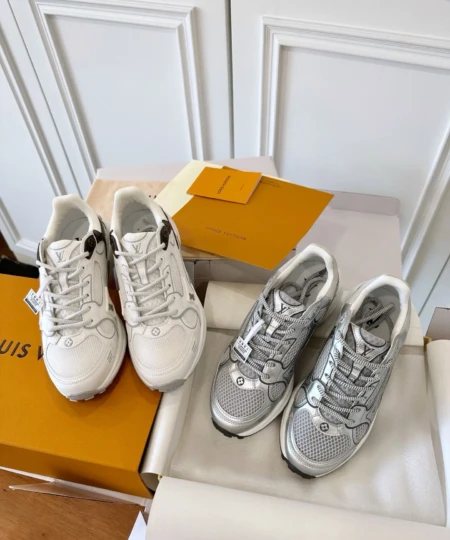Louis Vuitton Silver Horn King Classic Sport Calfskin Lace-Up Sneakers with Lettering (1)