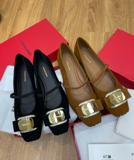 Original product SF Salvatore Ferragamo pig-nose ballet flats shoes (2)