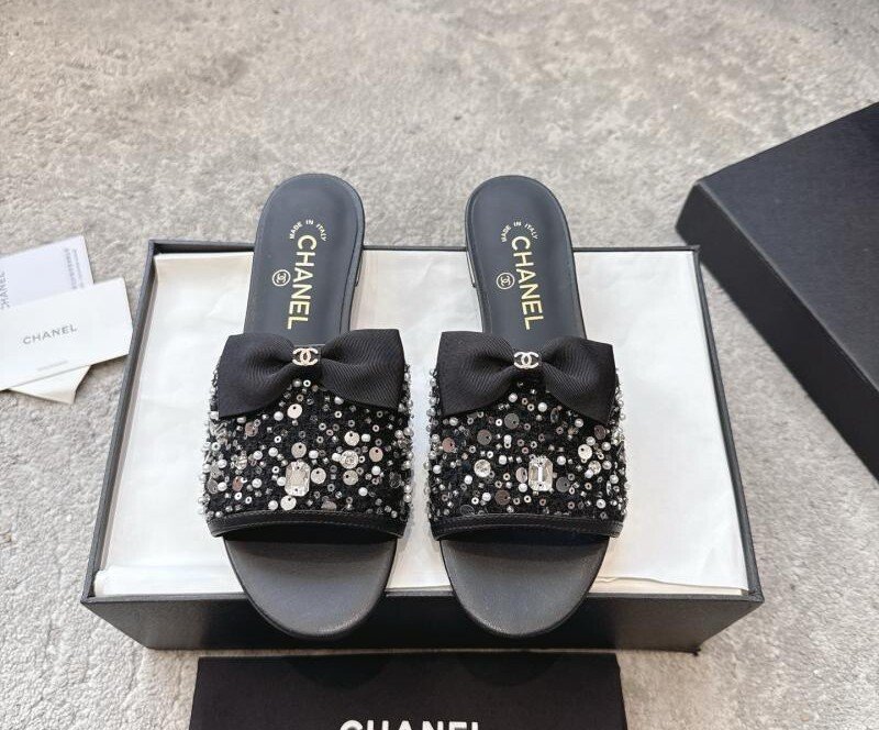 CHANEL Chanel haute couture slippers workshop series rhinestone bow
