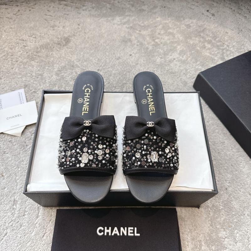 CHANEL Chanel haute couture slippers workshop series rhinestone bow