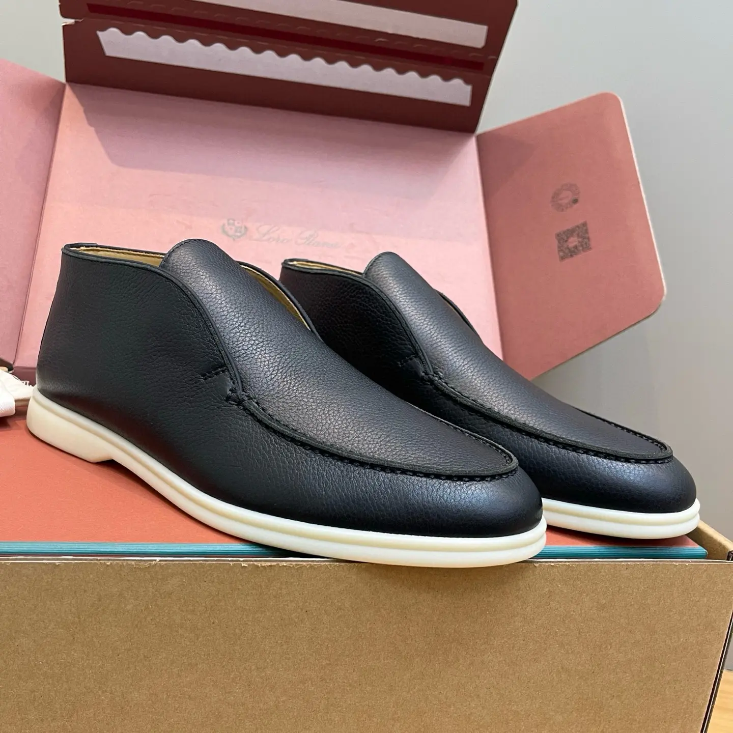 Premium Deer Leather LoroPiana Men's High-Top Loafers with White Sole 14 Premium Deer Leather LoroPiana Men's High-Top Loafers with White Sole (14)