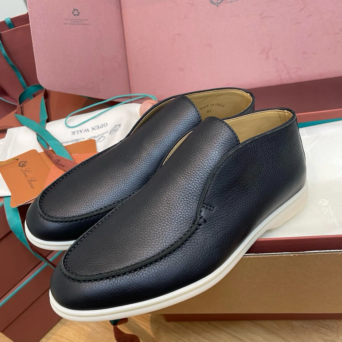 Premium Deer Leather LoroPiana Men's High-Top Loafers with White Sole 15 Premium Deer Leather LoroPiana Men's High-Top Loafers with White Sole (15)