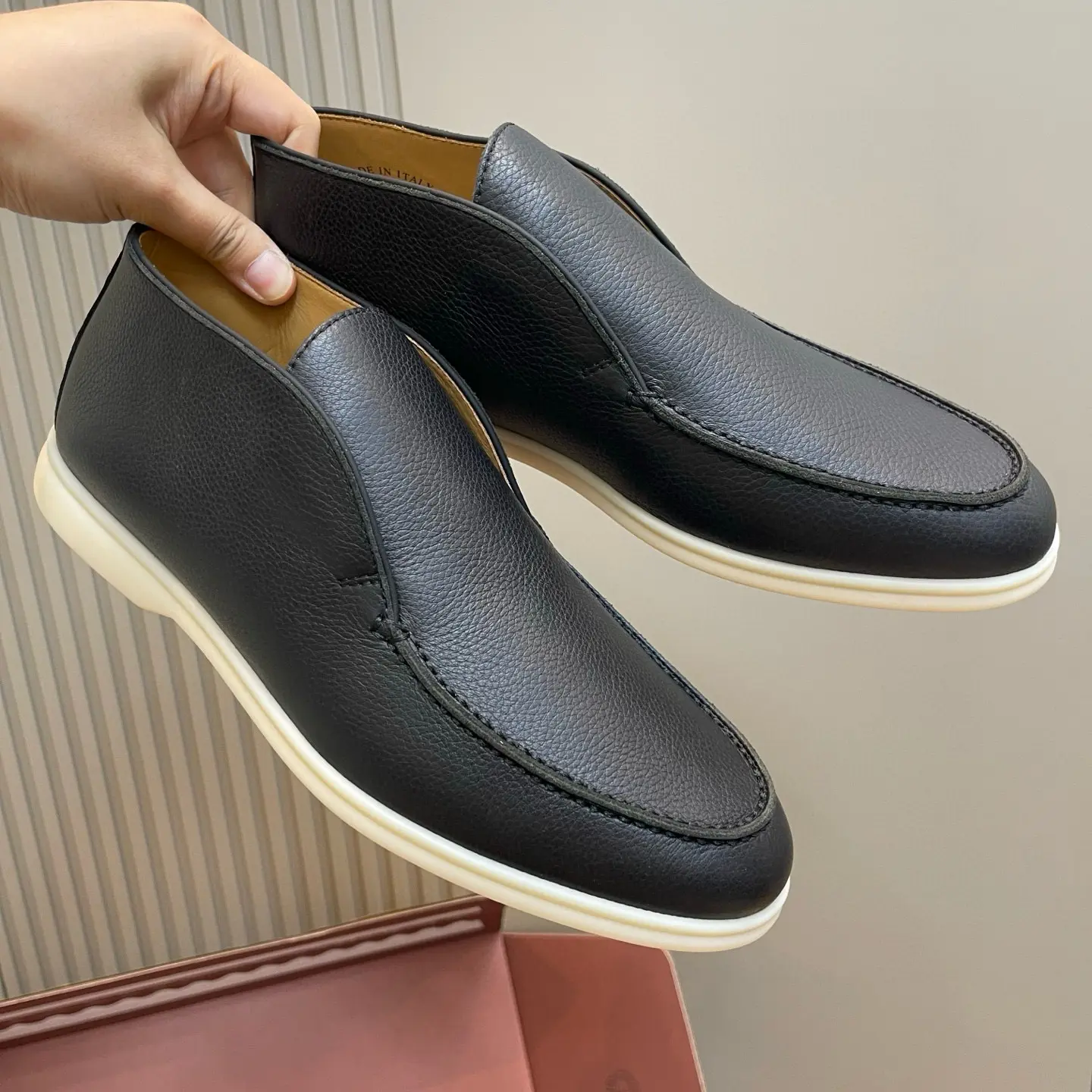 Premium Deer Leather LoroPiana Men's High-Top Loafers with White Sole 16 Premium Deer Leather LoroPiana Men's High-Top Loafers with White Sole (16)