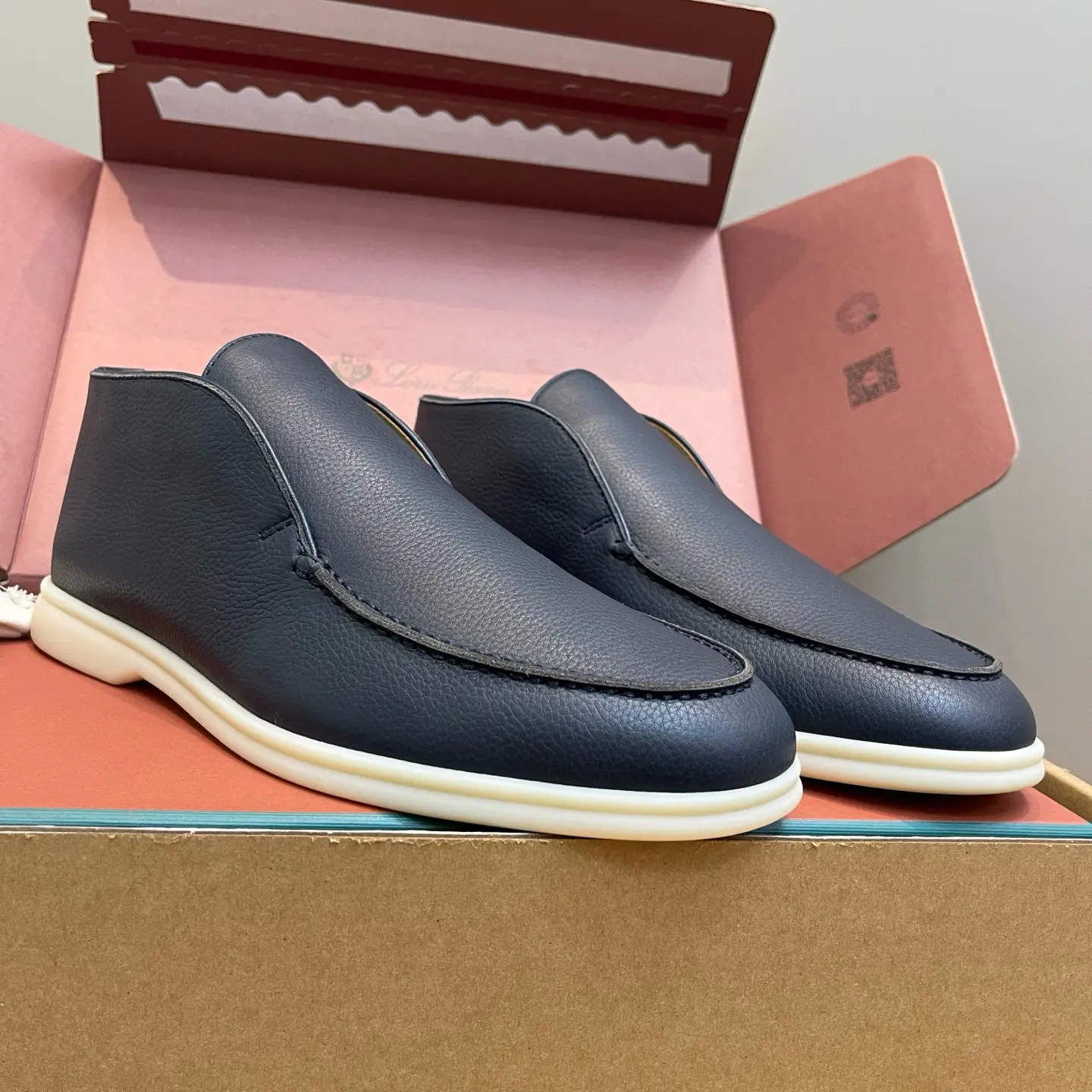 Premium Deer Leather LoroPiana Men's High-Top Loafers with White Sole 5 Premium Deer Leather LoroPiana Men's High-Top Loafers with White Sole (5)