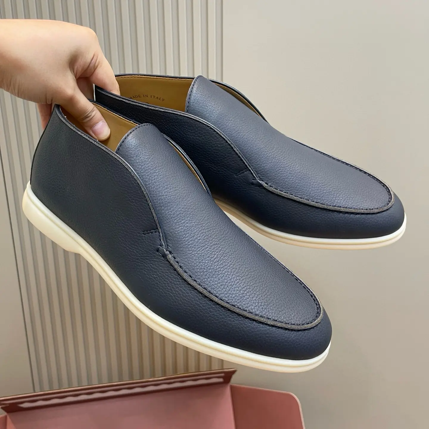 Premium Deer Leather LoroPiana Men's High-Top Loafers with White Sole 7 Premium Deer Leather LoroPiana Men's High-Top Loafers with White Sole (7)