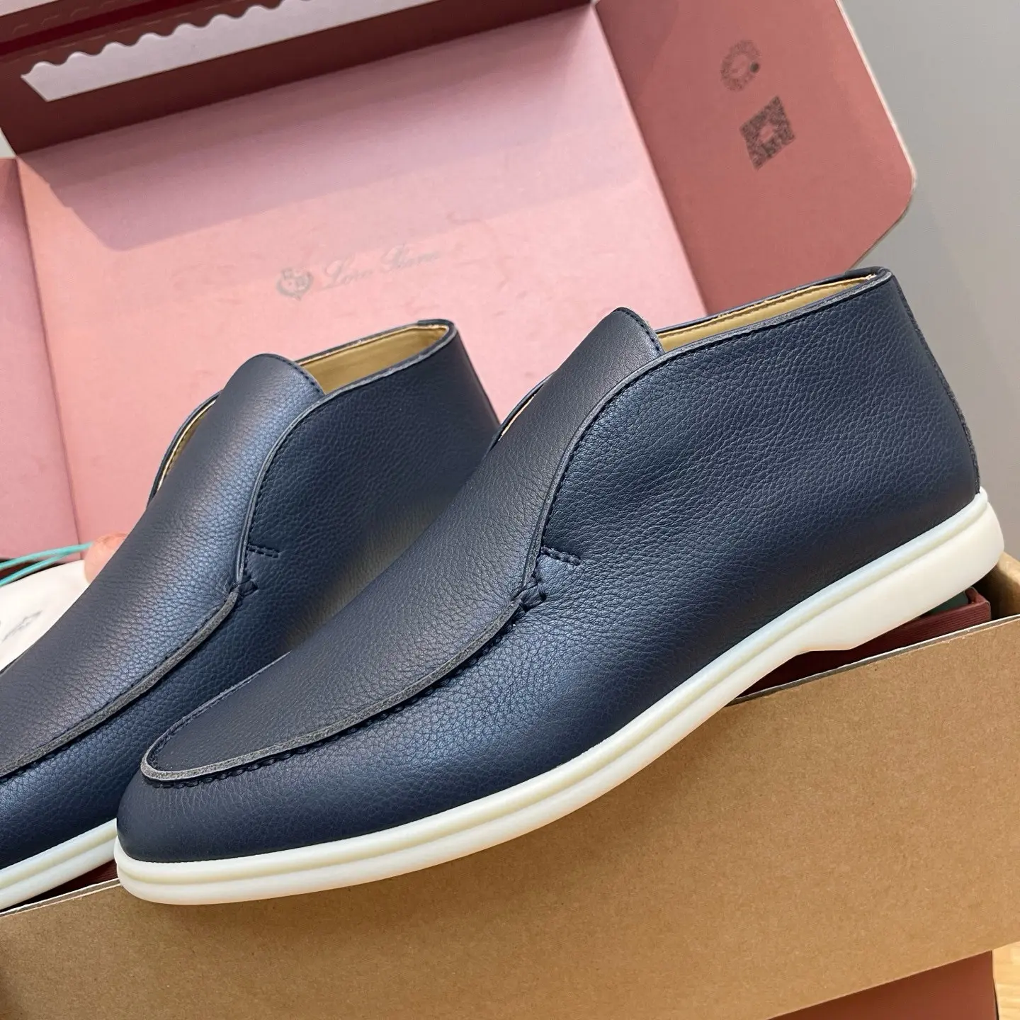 Premium Deer Leather LoroPiana Men's High-Top Loafers with White Sole 8 Premium Deer Leather LoroPiana Men's High-Top Loafers with White Sole (8)