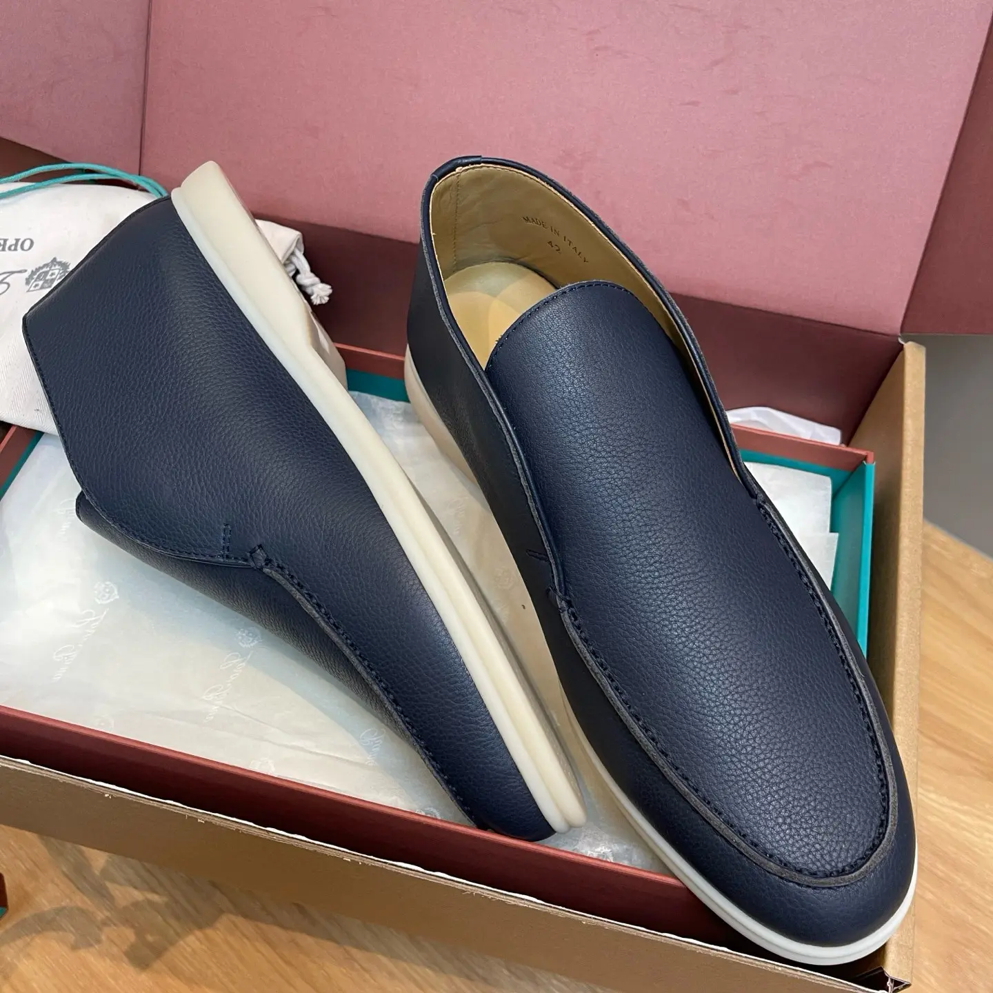 Premium Deer Leather LoroPiana Men's High-Top Loafers with White Sole 9 Premium Deer Leather LoroPiana Men's High-Top Loafers with White Sole (9)