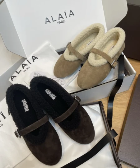 ALAIA AutumnWinter Shearling Flat Mary Jane Ballet Flats (3)